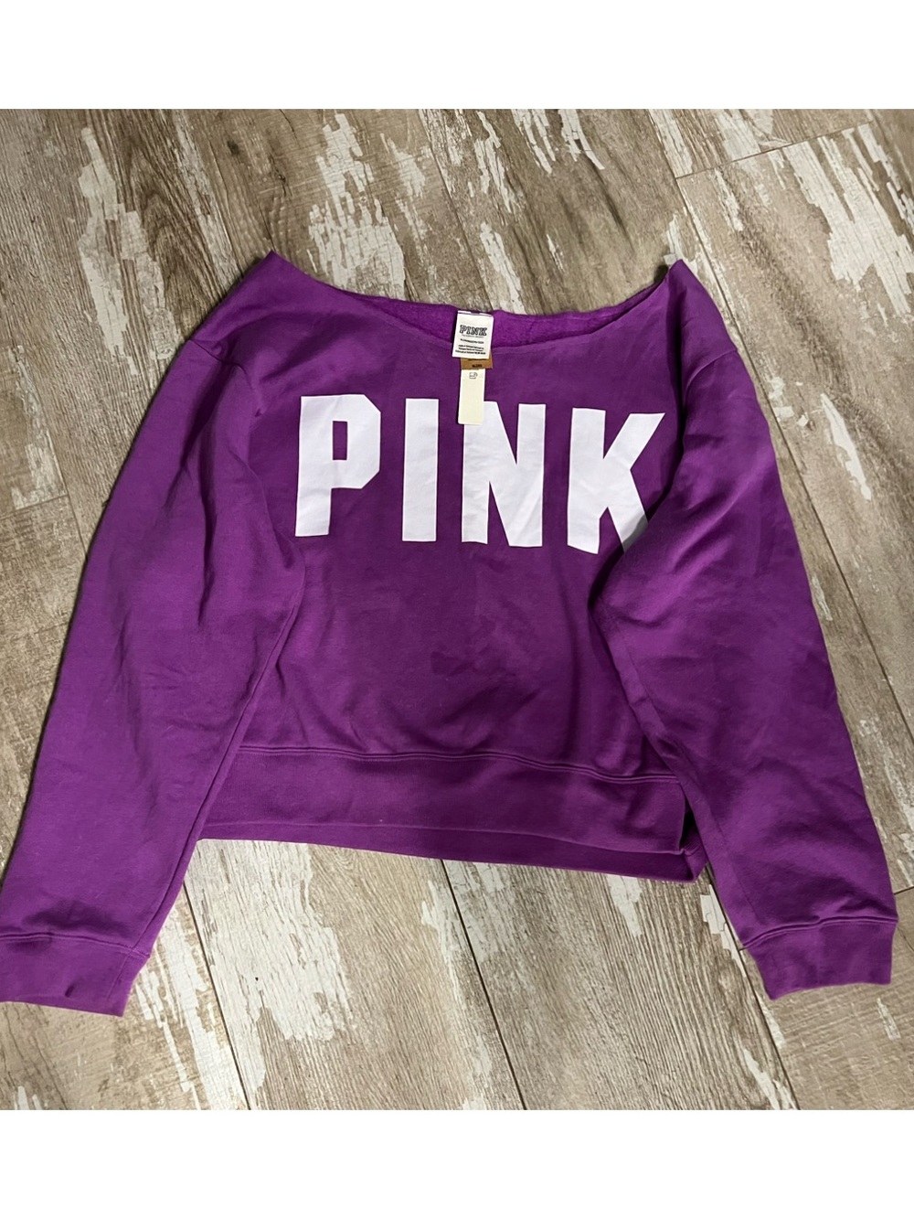 NEW!💗PINK VS Fuchsia FLEECE CROPPED Off The Shoulder Sweatshirt! NWT! Size XL! - Picture 4 of 6